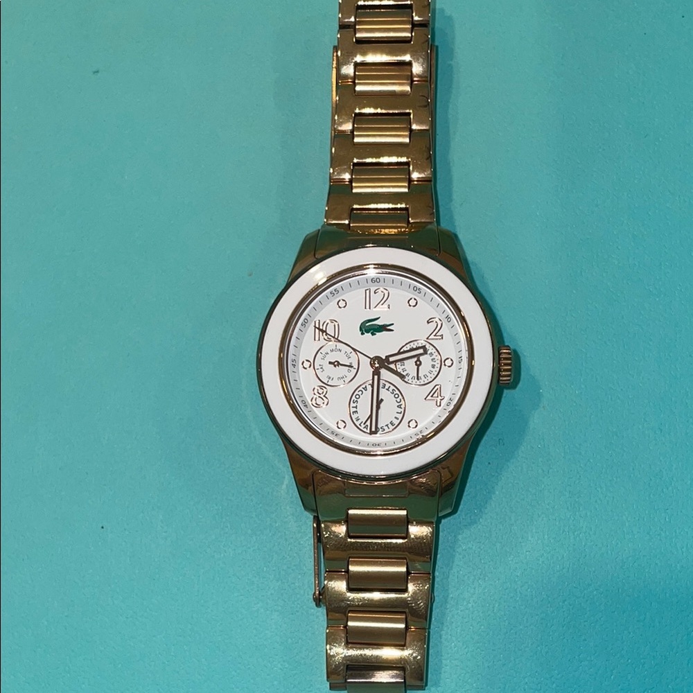 Lacoste Gold-Tone Watch with White Face